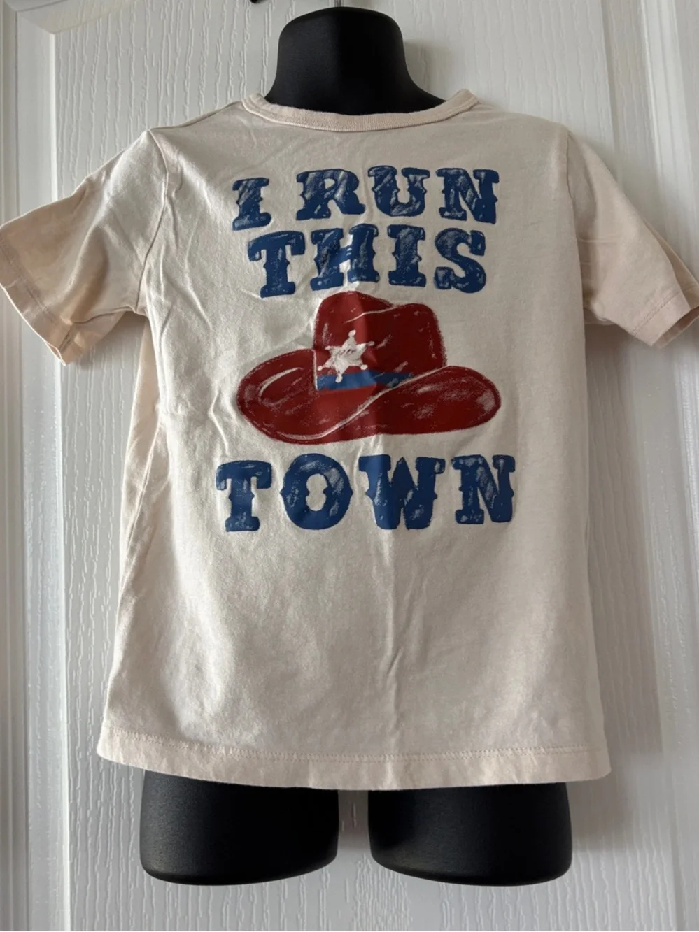 The Children's Place Cream Tee with Red Hat & Blue Text